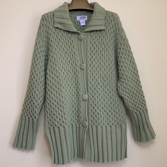 Millar Sweaters - Millar Ireland Green Thick Knit Wool Cashmere Long Button Down Cardigan Jacket M